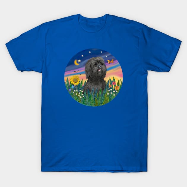 "Sunrise Garden" with an Adorable Black Shih Tzu T-Shirt by Dogs Galore and More